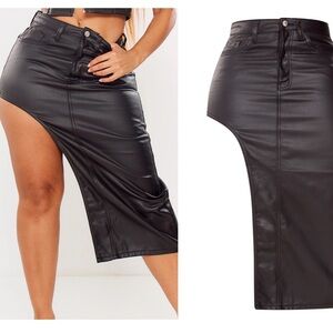 Black leather asymmetric skirt